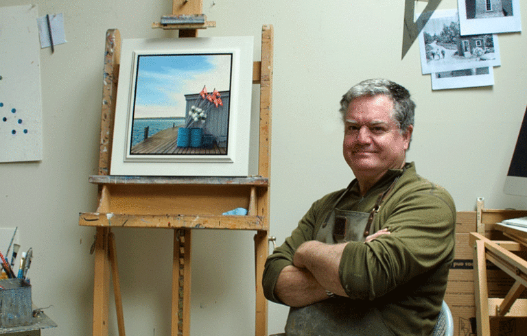 David Vickery in his Cushing studio.