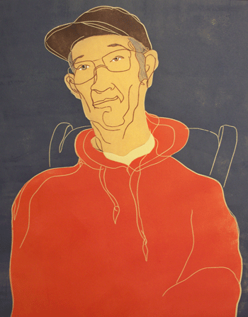 “Lobsterman (Wesley “Junior” Bracey),” by Janet Badger; linocut, 2009.