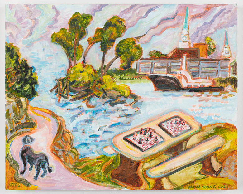 Diana Young’s "Boom Island," (2023) tempera, 16 by 20 inches. PHOTO: MICHAEL HALLAHAN