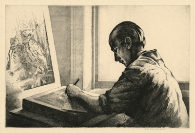 Keith Shaw Williams’s “Stow Wengenroth,” ca. 1940, etching, 7 7/8 by 11 7/8 inches. IMAGE COURTESY OF THE TIDES INSTITUTE AND MUSEUM OF ART.