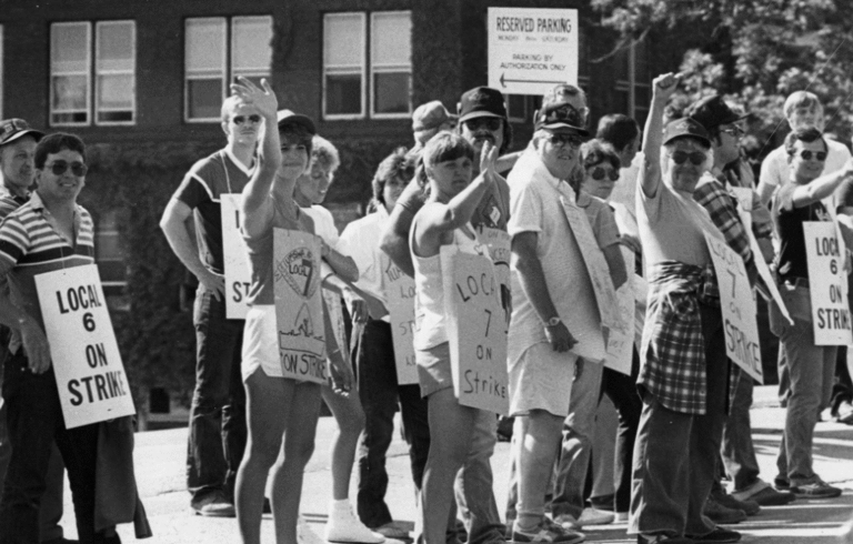 Strike at Bath Iron Works, July 1, 1985. PHOTO: GEN WILLMAN