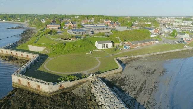 An aerial view of the Southern Maine Community College campus, built within the confines of Fort Preble. PHOTO: COURTESY SMCC