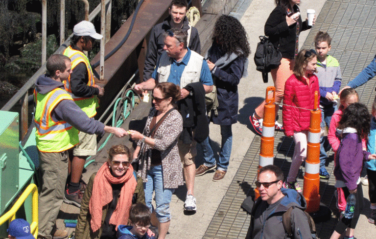 Passengers board a Casco Bay Lines ferry in Portland. FILE PHOTO: TOM GROENING