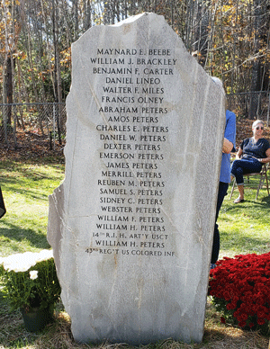 The rear of the memorial stone lists the names of the veterans buried at the cemetery. PHOTO: STEPHANIE BOUCHARD