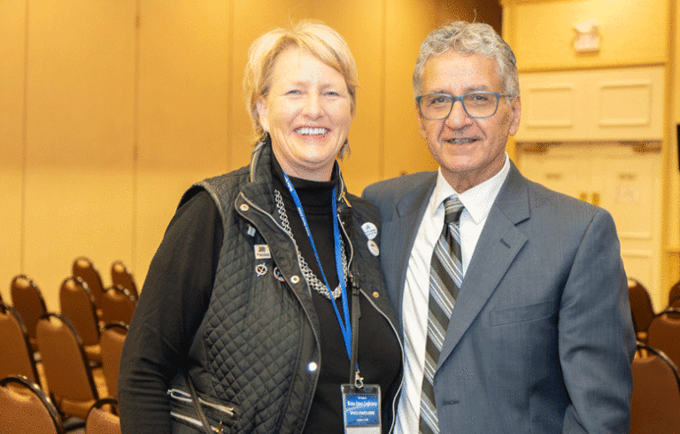 Judi Sandrock of MaxIQ Space, left, with Terry Shehata, executive director of the Maine Space Grant Consortium during November's Maine Space Conference. MaxIQ creates Space STEM education materials used in K-12 classrooms. PHOTO: COURTESY MAINE SPACE 2030