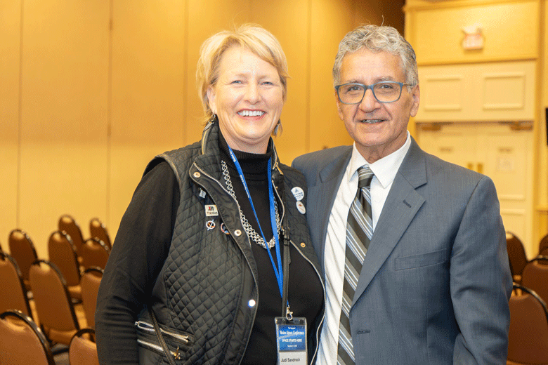 Judi Sandrock of MaxIQ Space, left, with Terry Shehata, executive director of the Maine Space Grant Consortium during November's Maine Space Conference. MaxIQ creates Space STEM education materials used in K-12 classrooms. PHOTO: COURTESY MAINE SPACE 2030