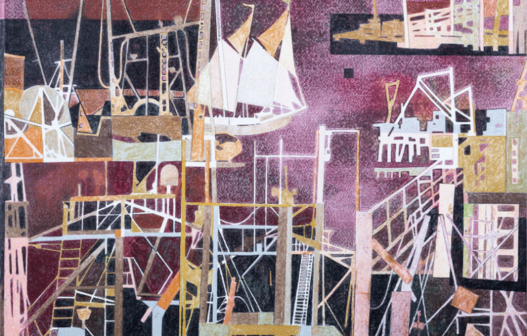 John Wissemann’s “Friendship Harbor 2013,” mixed media on paper, 22 by 30 inches PHOTO: JEFF FULLER