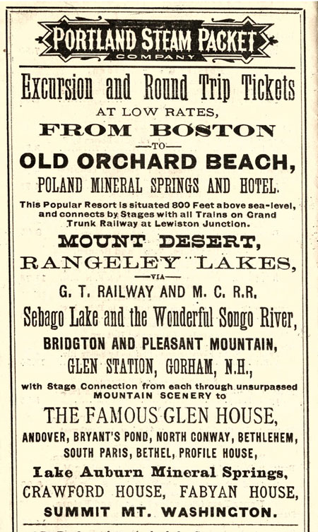 An excerpt of a brochure by the Portland Steam Packet Company touting travel to Maine. IMAGE: MAINE MARITIME MUSEUM