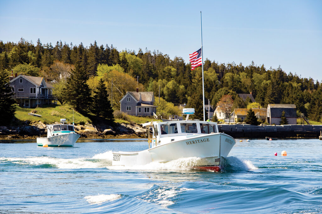 Fishing boat named Heritage exits Lunt Harbor