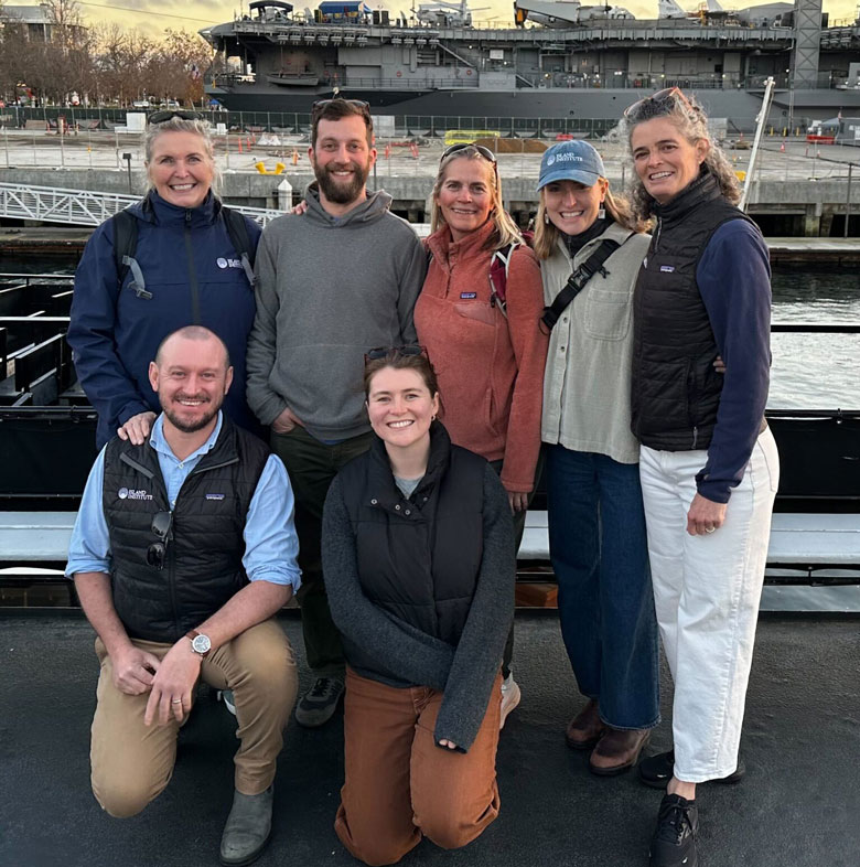 Island Institute staff attended the National Working Waterfront Network Conference in San Diego, in front, from left: Sam Belknap and Phoebe Walsh. Rear, from left: Kim Hamilton, Sam Feldman, Jennifer Seavey, Olivia Richards, and Lia Morris.