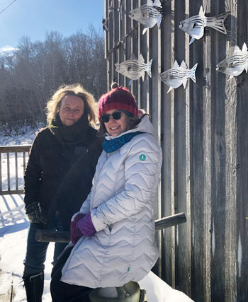 Arlene Morris and Rebecca Goodale on the deck of the clammer’s shack in January 2025. PHOTO: ROSE MARASCO