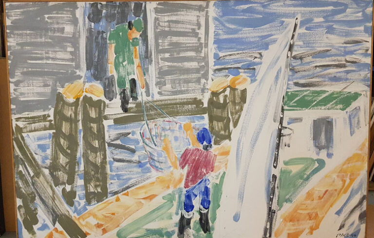 Stephen Pace’s “Loading Bait No. 6,” (1996), oil on canvas, 46 x 68 inches. PHOTO: COURTESY DOWLING WALSH GALLERY