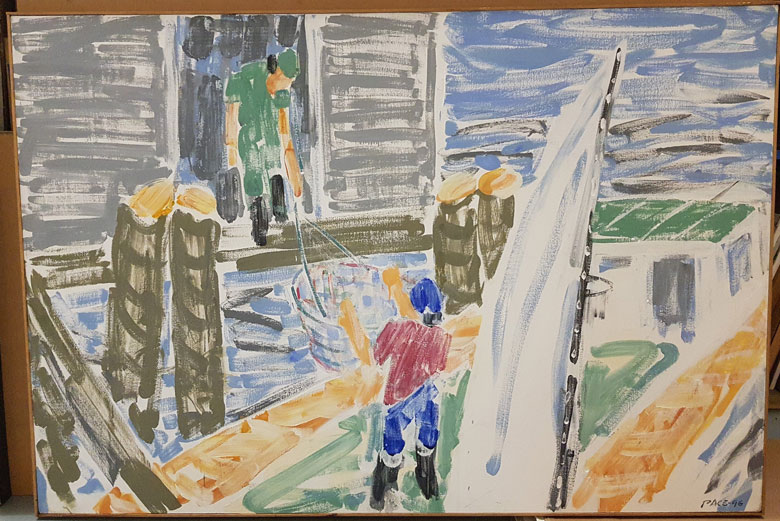 Stephen Pace’s “Loading Bait No. 6,” (1996), oil on canvas, 46 x 68 inches. PHOTO: COURTESY DOWLING WALSH GALLERY