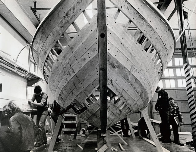 A boat hull takes shape.