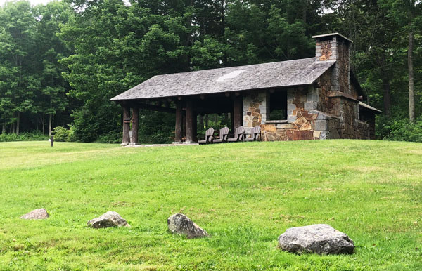 The stone-and-timber picnic pavilion in the east part of Camden Hills State Park was built by Civilian Conservation Corps members.