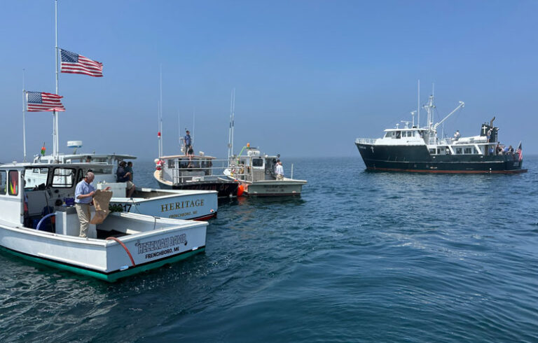 Boats gather off Frenchboro to memorialize and remember the late David Lunt. PHOTO: PETER RALSTON