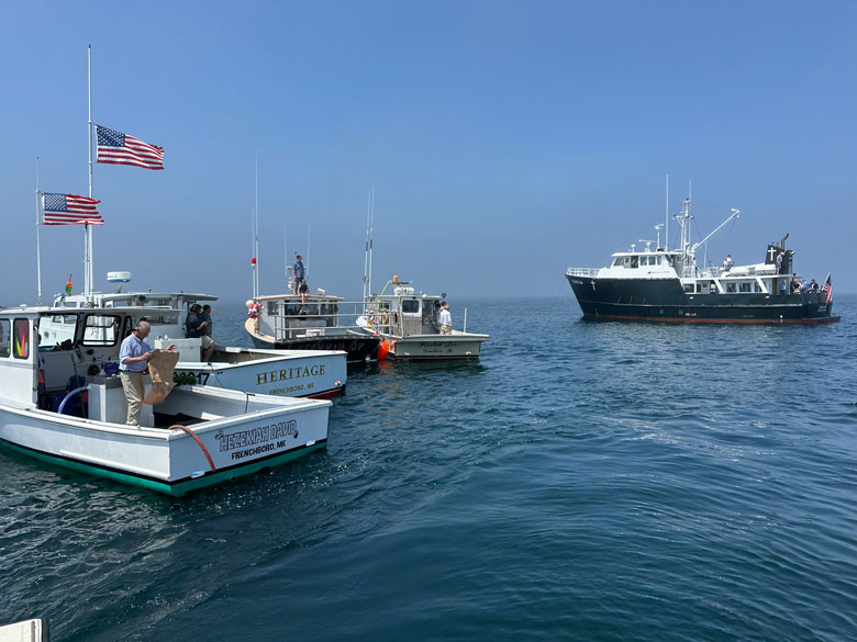 Boats gather off Frenchboro to memorialize and remember the late David Lunt. PHOTO: PETER RALSTON