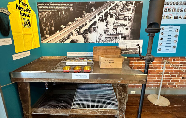 This packing table is a featured original artifact that is part of Penobscot Marine Museum’s Sardineland exhibit.