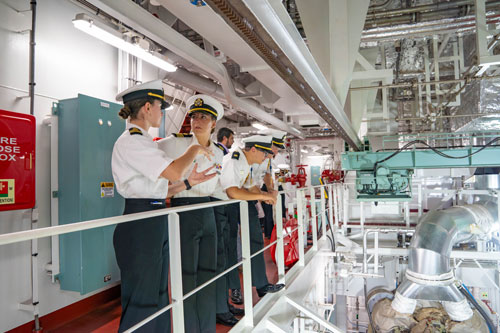 Maine Maritime Academy cadets tour their new ship. PHOTO: COURTESY HANWHA PHILLY SHIPYARD