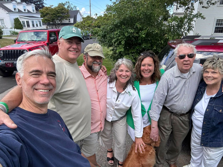 From left: Rik Michaud, Ron Michaud (Tylar’s father), Adam Albina, Mary Albina, Liz Michaud, Jeff Maker, and Joyce Maker. PHOTO: COURTESY LIZ MICHAUD
