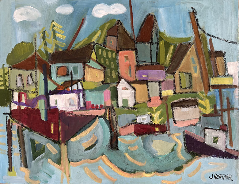 Jillian Herrigel, “Harbor Hues,” 2024, acrylic and oil stick, 22 x 28 inches.